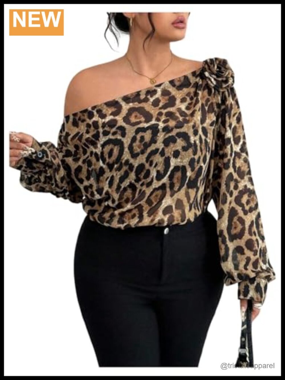 Plus Size Off Shoulder Leopard Print Long Sleeve Blouse Date Night Party Top